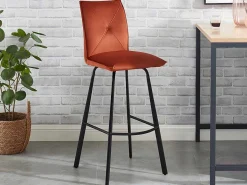 Set Van 2 Barkrukken - Fluweel En Metaal - Terracotta - Indilane-Vente-unique New