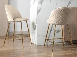 Set Van 2 Barkrukken Melbourne - Fluweel En Goudkleurig Metaal - Beige-Vente-unique Outlet