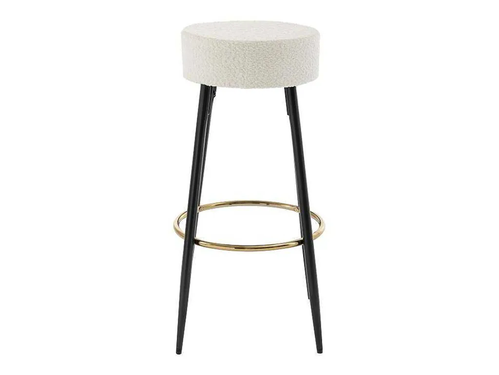 Set Van 2 Barkrukken Van Bouclestof En Zwart Staal - Wit En Goudkleurig - Belinio I-Vente-unique Online