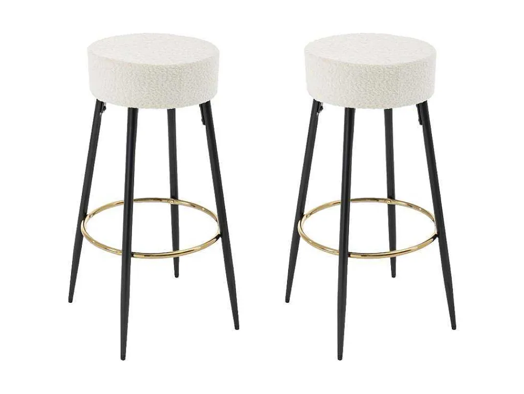 Set Van 2 Barkrukken Van Bouclestof En Zwart Staal - Wit En Goudkleurig - Belinio I-Vente-unique Online