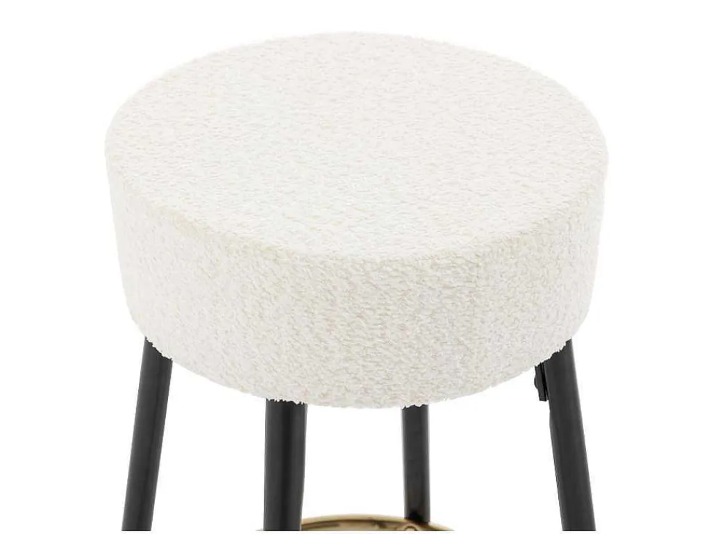 Set Van 2 Barkrukken Van Bouclestof En Zwart Staal - Wit En Goudkleurig - Belinio I-Vente-unique Online