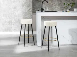 Set Van 2 Barkrukken Van Bouclestof En Zwart Staal - Wit En Goudkleurig - Belinio I-Vente-unique Online