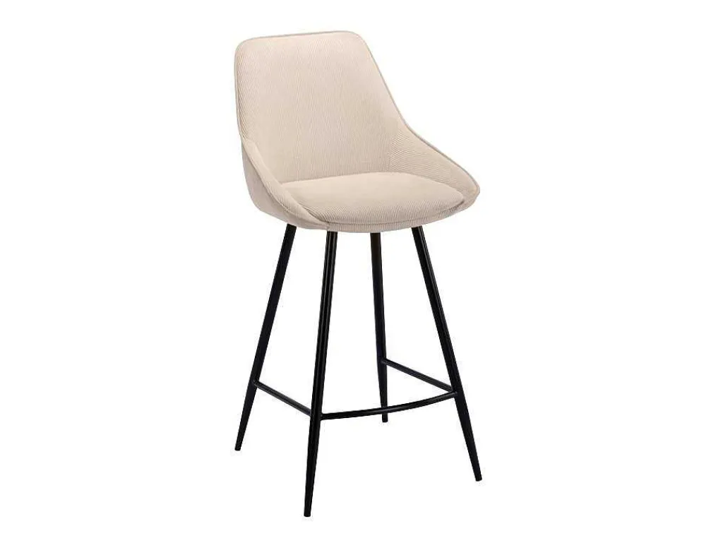 Set Van 2 Barkrukken Van Ribfluweel En Zwart Metaal - Cremewit - Masurie-Vente-unique Online