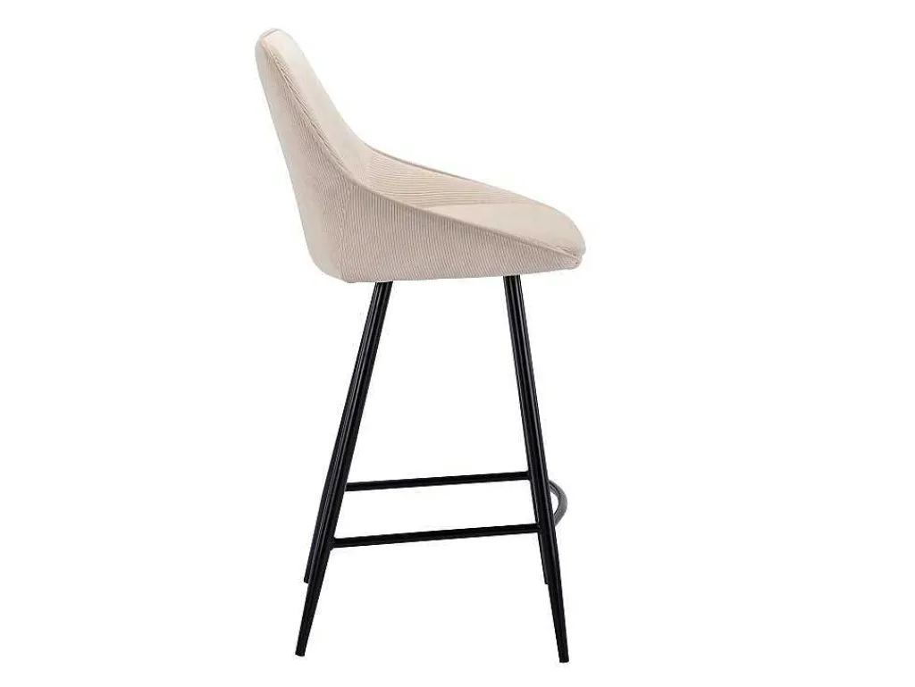 Set Van 2 Barkrukken Van Ribfluweel En Zwart Metaal - Cremewit - Masurie-Vente-unique Online