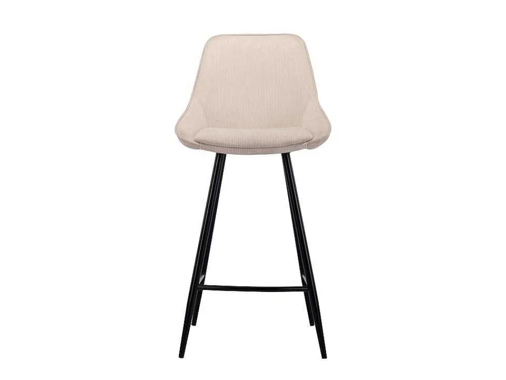 Set Van 2 Barkrukken Van Ribfluweel En Zwart Metaal - Cremewit - Masurie-Vente-unique Online