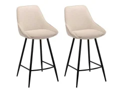 Set Van 2 Barkrukken Van Ribfluweel En Zwart Metaal - Cremewit - Masurie-Vente-unique Online