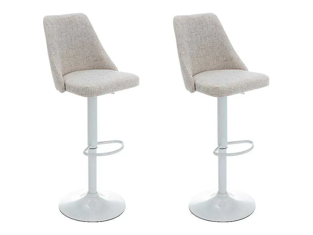 Set Van 2 Barkrukken Van Stof En Wit Metaal - Beige - Kiyola-Vente-unique Sale