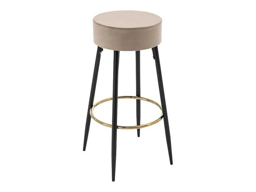 Set Van 2 Barkrukken Van Velours En Zwart Staal - Beige En Goudkleurig - Belinio I-Vente-unique Discount