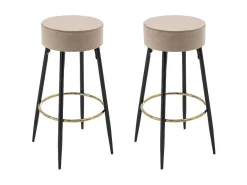 Set Van 2 Barkrukken Van Velours En Zwart Staal - Beige En Goudkleurig - Belinio I-Vente-unique Discount