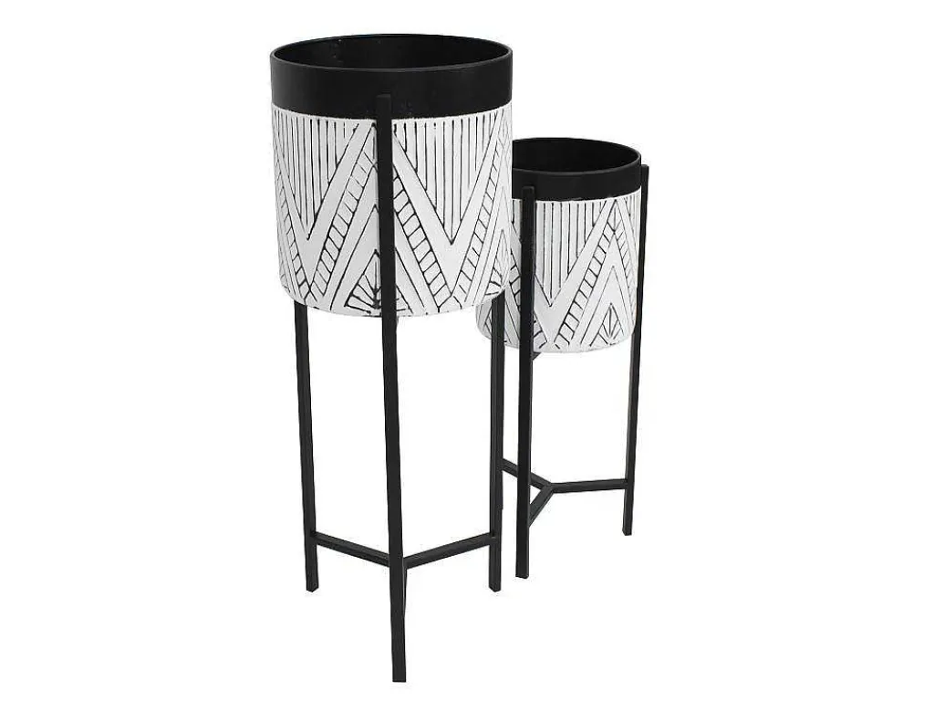 Set Van 2 Bloembakken Op Poot Van Metaal - D20 X H53 Cm En D25 X H69 Cm - Zwart En Wit - Capoli-OZAIA Sale