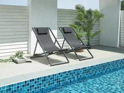Set Van 2 Chileense Ligstoelen Van Aluminium - Antraciet - Anilio Van-MYLIA Sale