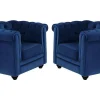 Set Van 2 Fauteuils Chesterfield - Fluweel - Konings Blauw-Vente-unique