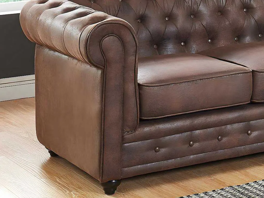 Set Van 2 Fauteuils Chesterfield Van Microvezel Met Vintage Look-Vente-unique Outlet