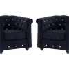 Set Van 2 Fauteuils Chesterfield - Fluweel - Zwart Met Kristallen Knopen-Vente-unique
