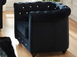 Set Van 2 Fauteuils Chesterfield - Fluweel - Zwart Met Kristallen Knopen-Vente-unique