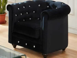 Set Van 2 Fauteuils Chesterfield - Fluweel - Zwart Met Kristallen Knopen-Vente-unique