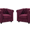 Set Van 2 Fauteuils Chesterfield - Fluweel Paars-Vente-unique Discount