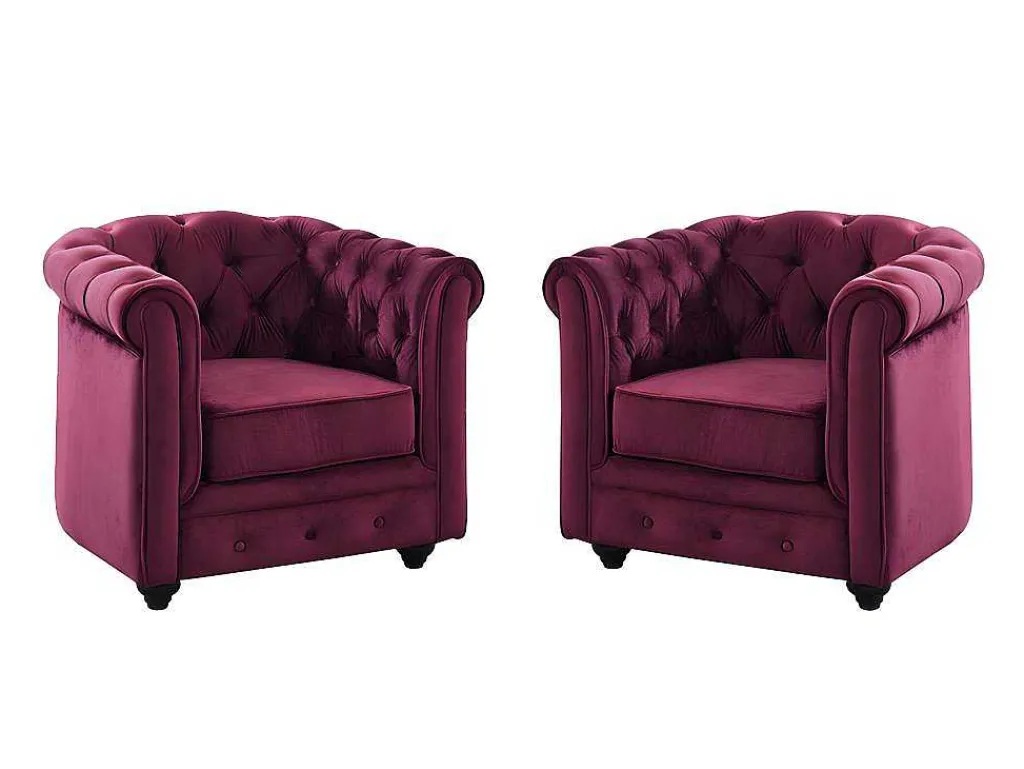 Set Van 2 Fauteuils Chesterfield - Fluweel Paars-Vente-unique Discount