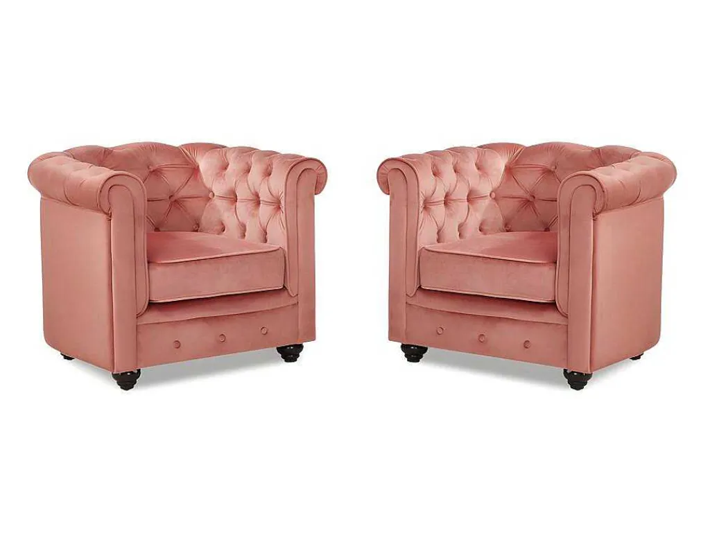 Set Van 2 Fauteuils Chesterfield - Fluweel - Pastel Roze-Vente-unique Best