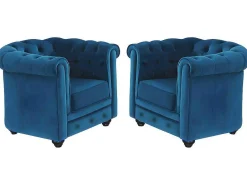 Set Van 2 Fauteuils Chesterfield - Fluweel - Eend Blauw-Vente-unique Clearance