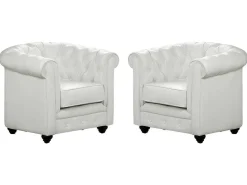 Set Van 2 Fauteuils Chesterfield Van Kunstleer - Wit-Vente-unique Hot