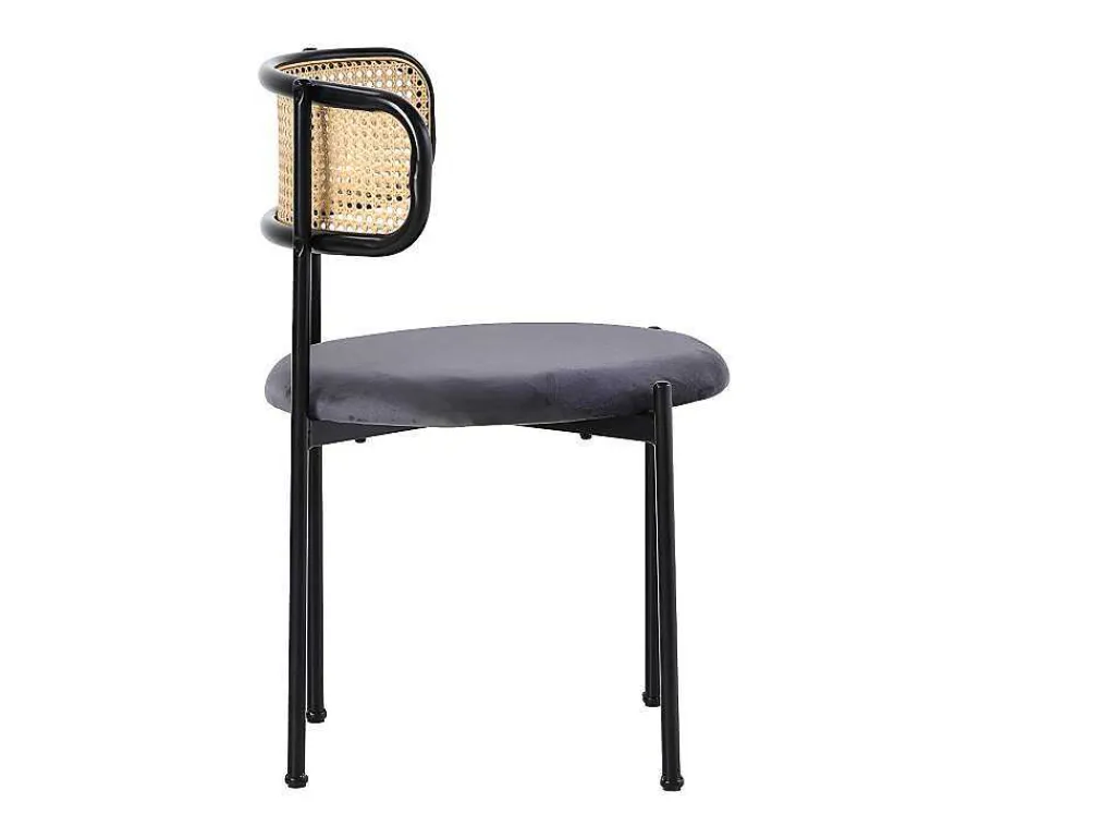 Set Van 2 Fluwelen En Rotan Stoelen - Metalen Poten - Grijs-ModernLuxe Discount