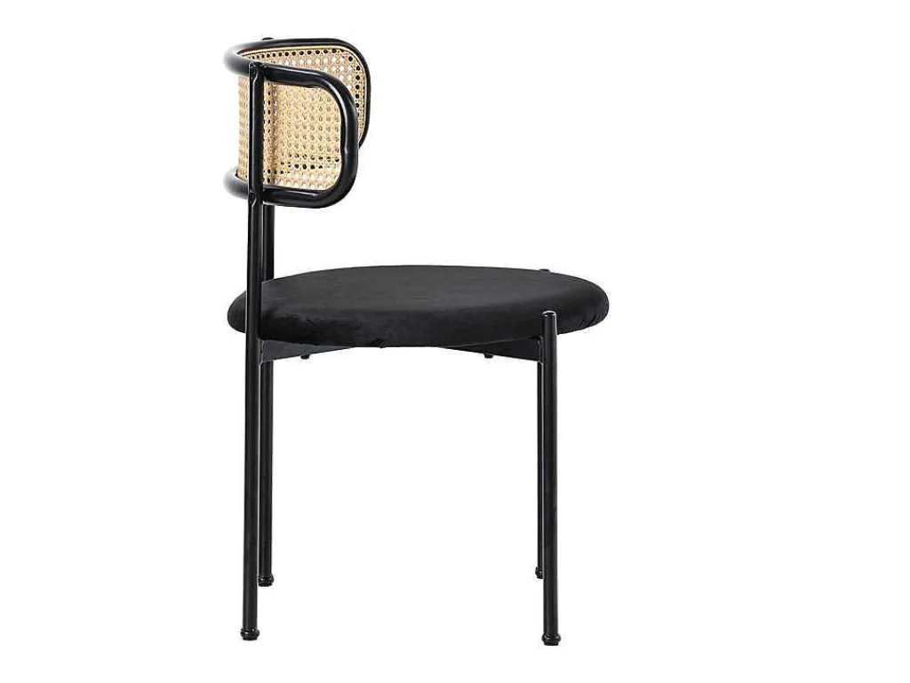 Set Van 2 Fluwelen En Rotan Stoelen - Metalen Poten - Zwart-ModernLuxe Clearance