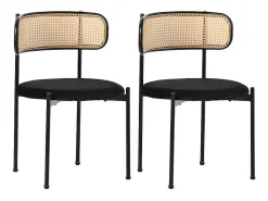 Set Van 2 Fluwelen En Rotan Stoelen - Metalen Poten - Zwart-ModernLuxe Clearance