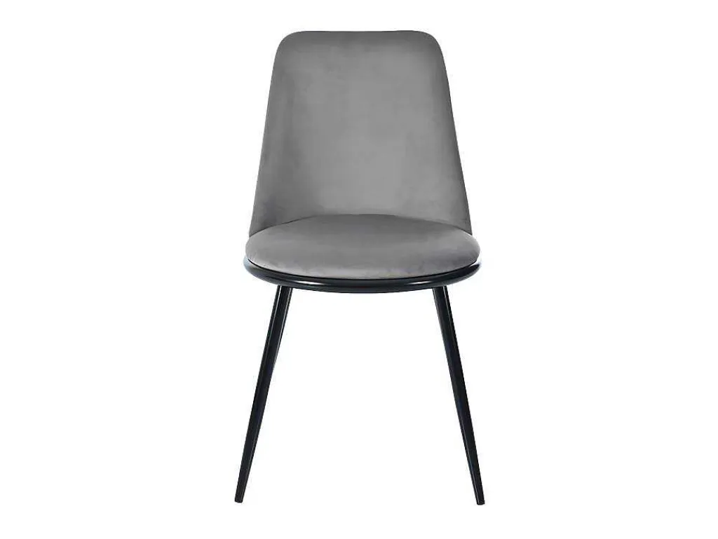 Set Van 2 Fluwelen Gestoffeerde Stoelen Met Rugleuning - Zwart Metalen Structuur - Grijs-ModernLuxe Best