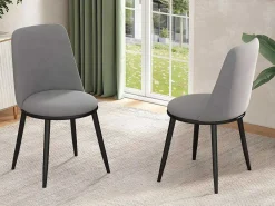 Set Van 2 Fluwelen Gestoffeerde Stoelen Met Rugleuning - Zwart Metalen Structuur - Grijs-ModernLuxe Best