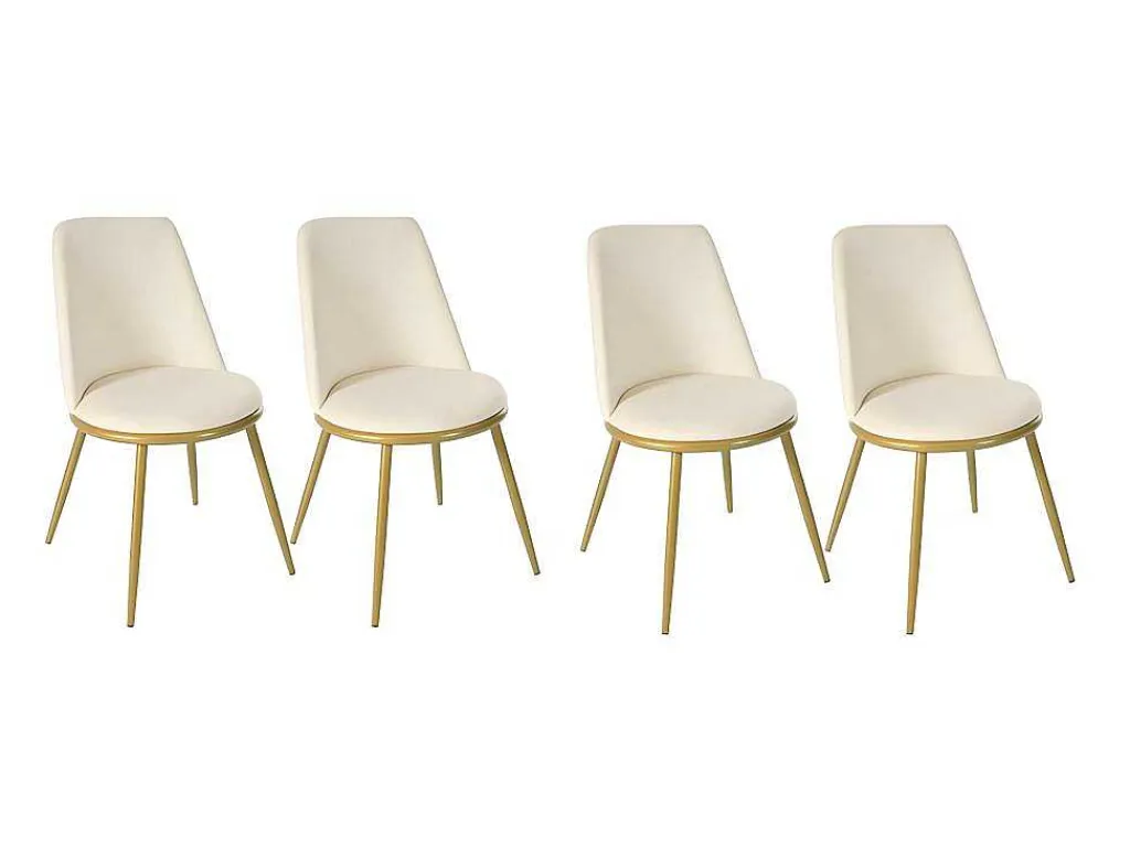 Set Van 4 Fluwelen Gestoffeerde Stoelen Met Rugleuning - Goud Metalen Structuur - Beige-ModernLuxe Hot