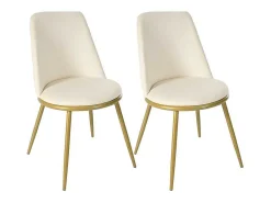 Set Van 4 Fluwelen Gestoffeerde Stoelen Met Rugleuning - Goud Metalen Structuur - Beige-ModernLuxe Hot