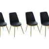 Set Van 4 Fluwelen Gestoffeerde Stoelen Met Rugleuning - Goudkleurige Metalen Structuur - Zwart-ModernLuxe Discount