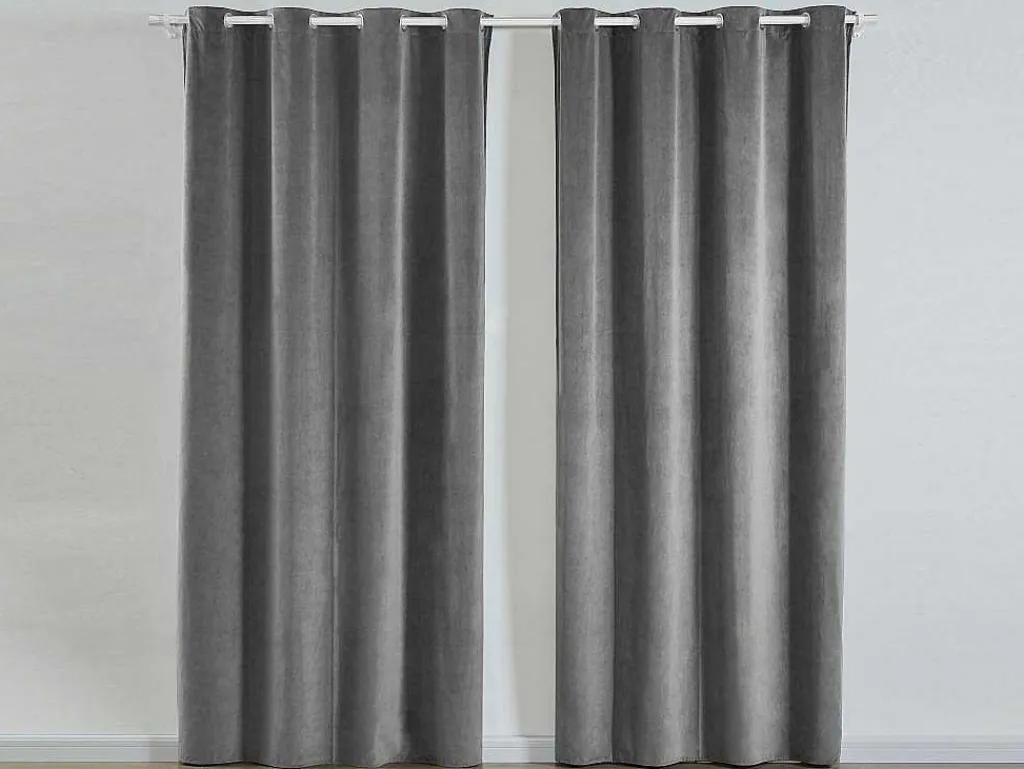 Set Van 2 Fluwelen Gordijnen - 140 X 260 Cm - Grijs - Ahtari-OZAIA Best