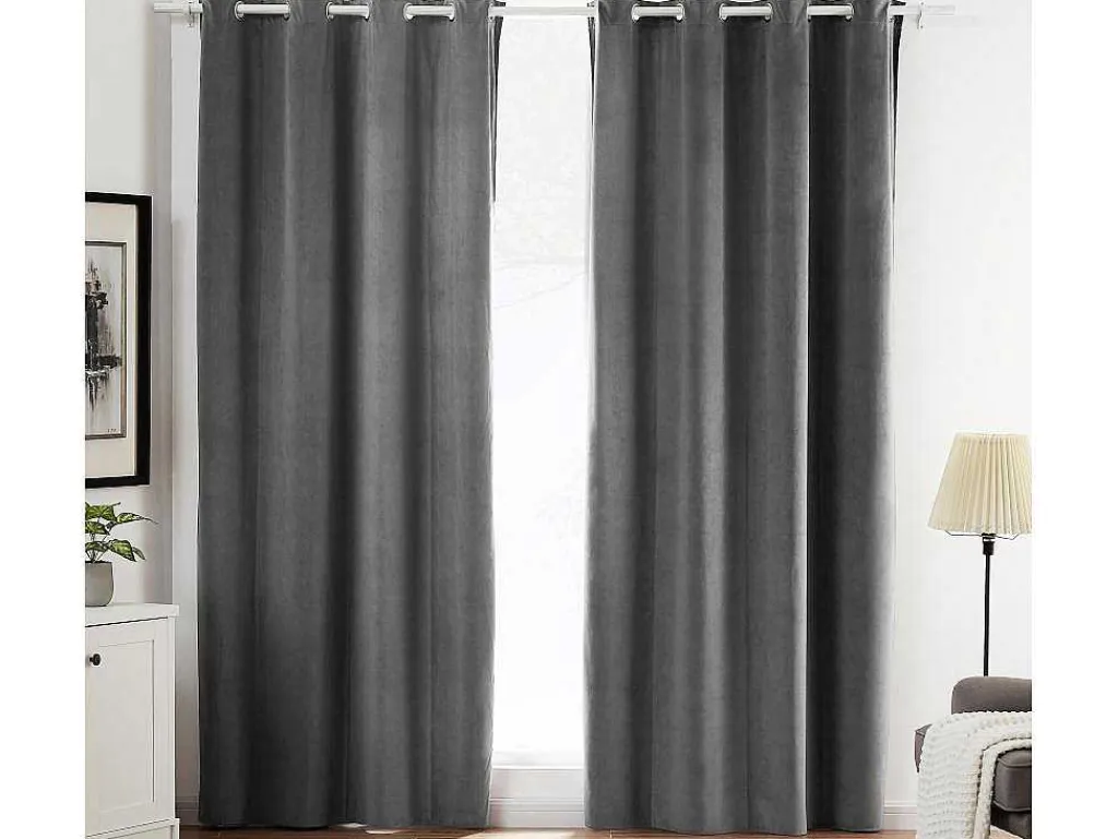 Set Van 2 Fluwelen Gordijnen - 140 X 260 Cm - Grijs - Ahtari-OZAIA Best