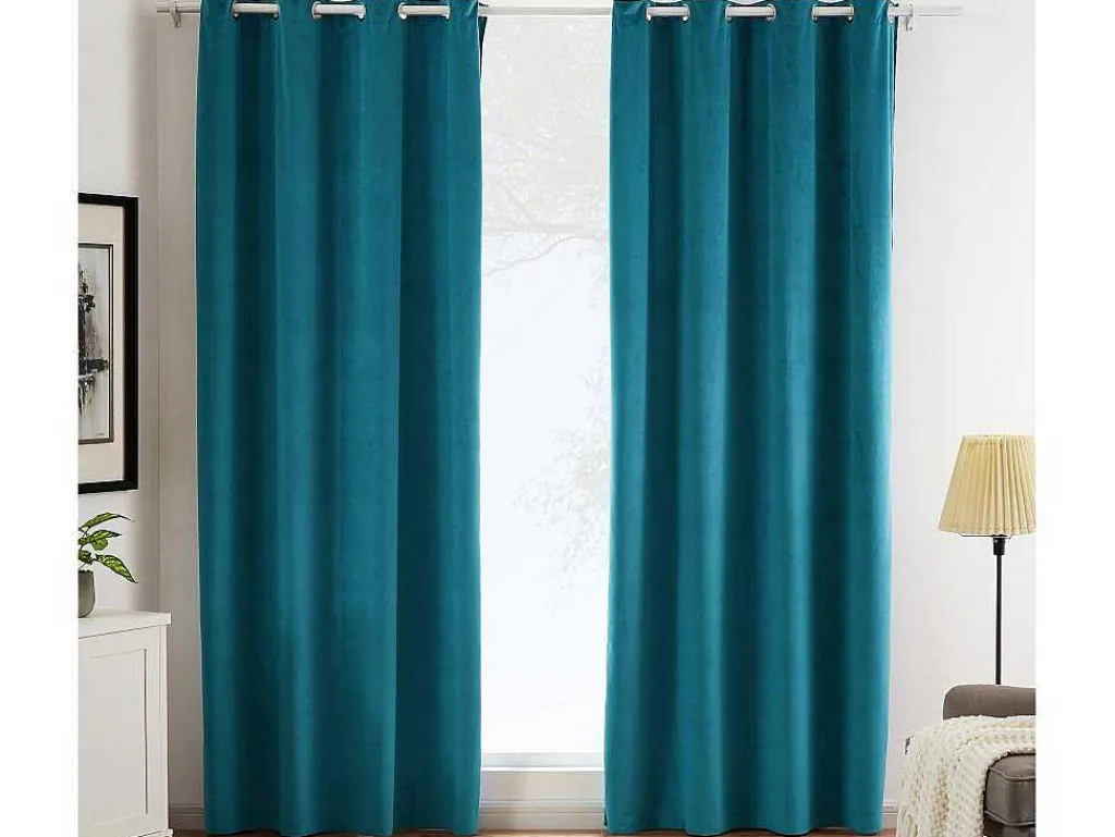 Set Van 2 Fluwelen Gordijnen - 140 X 260 Cm - Blauw - Ahtari-OZAIA Online
