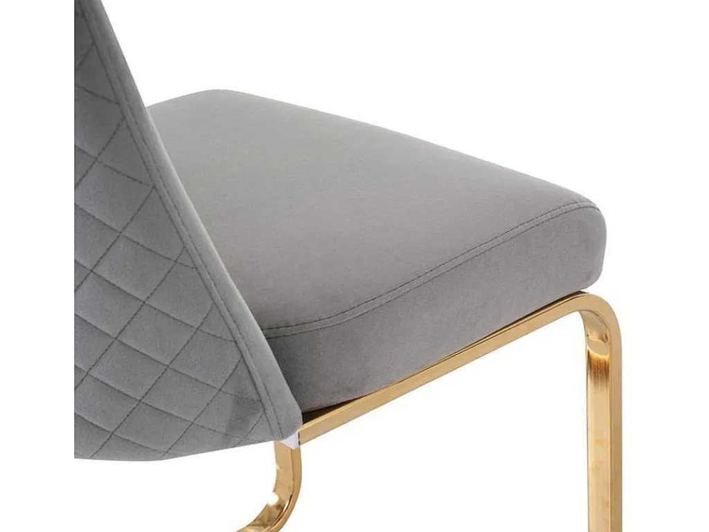 Set Van 4 Fluwelen Sledestoelen - Rugleuning Ruitpatroon - Onderstel Goudkleurig Metaal - Grijs-ModernLuxe Online