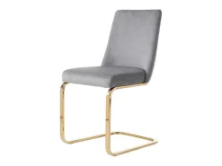 Set Van 4 Fluwelen Sledestoelen - Rugleuning Ruitpatroon - Onderstel Goudkleurig Metaal - Grijs-ModernLuxe Online
