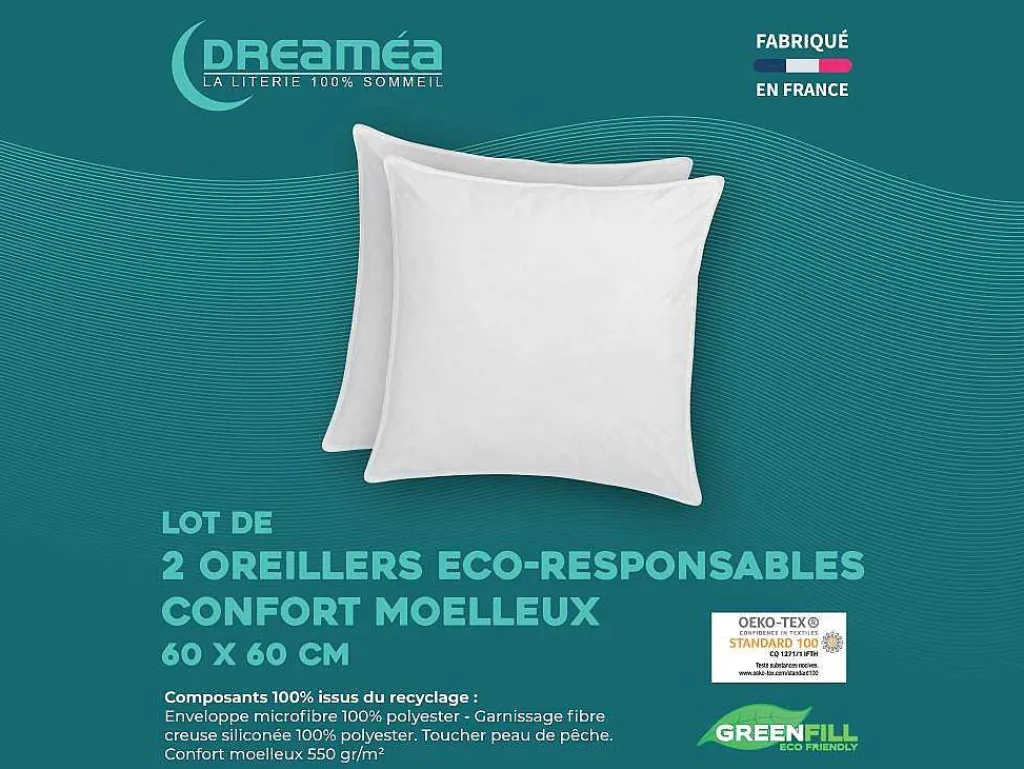 Set Van 2 Gerecyclede Hoofdkussens 60 X 60 Cm Van - 100% Microvezel Hoes - Rosa-DREAMEA