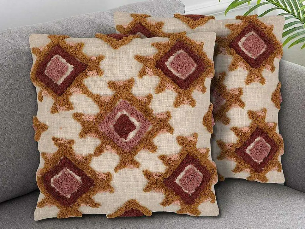 Set Van 2 Getufte En Bedrukte Kussens - 45 X 45 Cm - Katoen - Meerdere Kleuren - Magna-OZAIA Clearance