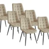 Set Van 6 Gewatteerde Stoelen - Velours En Zwart Metaal - Beige - Ollua-Vente-unique Discount