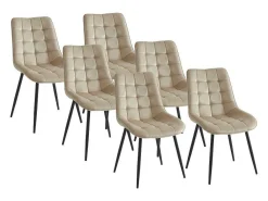 Set Van 6 Gewatteerde Stoelen - Velours En Zwart Metaal - Beige - Ollua-Vente-unique Discount