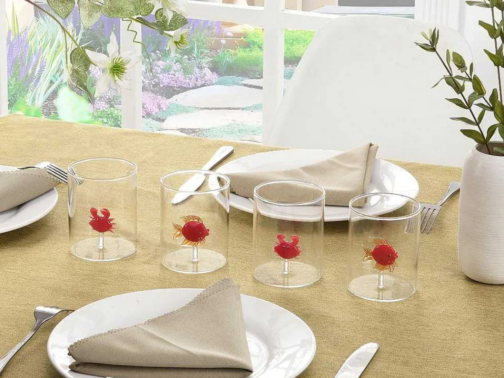 Set Van 4 Glazen Met Diertjes - Transparant En Rood Geblazen Glas - O7,5 Cm X H9,5 Cm - Apuna-OZAIA New