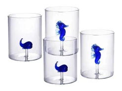 Set Van 4 Glazen Met Walvissen En Zeepaardjes - Transparant En Blauw - O7,5 X H9,5 Cm - Parasa-OZAIA New