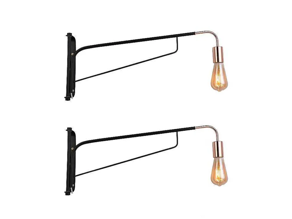 Set Van 2 Hangende Wandlampen - Metaal - L65 X D10 X H25 Cm - Zwart En Koperkleurig - Colwood.-OZAIA Discount