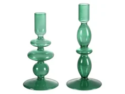 Set Van 2 Kandelaars - D9 X H21 Cm En D9 X H18,5 Cm - Glas - Groen - Kandie-OZAIA New