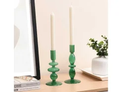 Set Van 2 Kandelaars - D9 X H21 Cm En D9 X H18,5 Cm - Glas - Groen - Kandie-OZAIA New