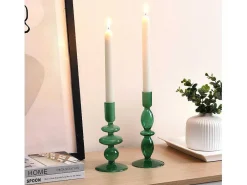 Set Van 2 Kandelaars - D9 X H21 Cm En D9 X H18,5 Cm - Glas - Groen - Kandie-OZAIA New