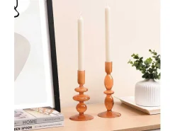 Set Van 2 Kandelaars - H21 En 18,5 Cm - Glas - Oranje - Kandie-OZAIA