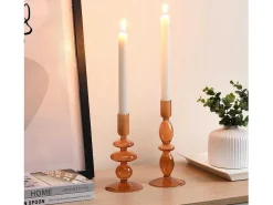 Set Van 2 Kandelaars - H21 En 18,5 Cm - Glas - Oranje - Kandie-OZAIA